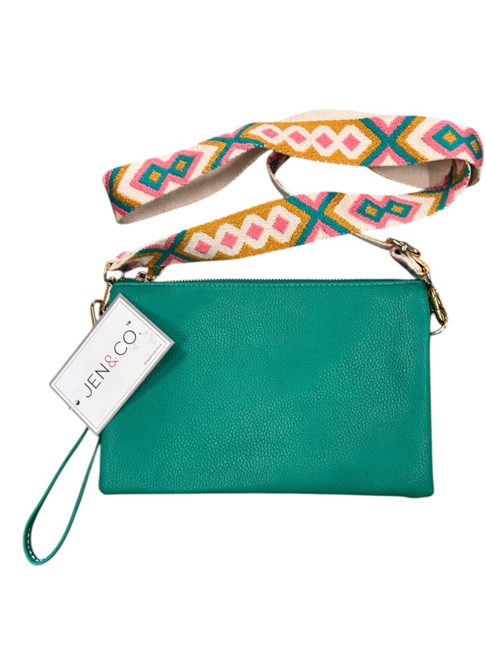 Jen & Co Green Crossbody Purse with Guitar Strap pink/gold/cream/green Strap …